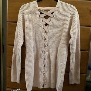 SO Lace up Back Pullover Sweater